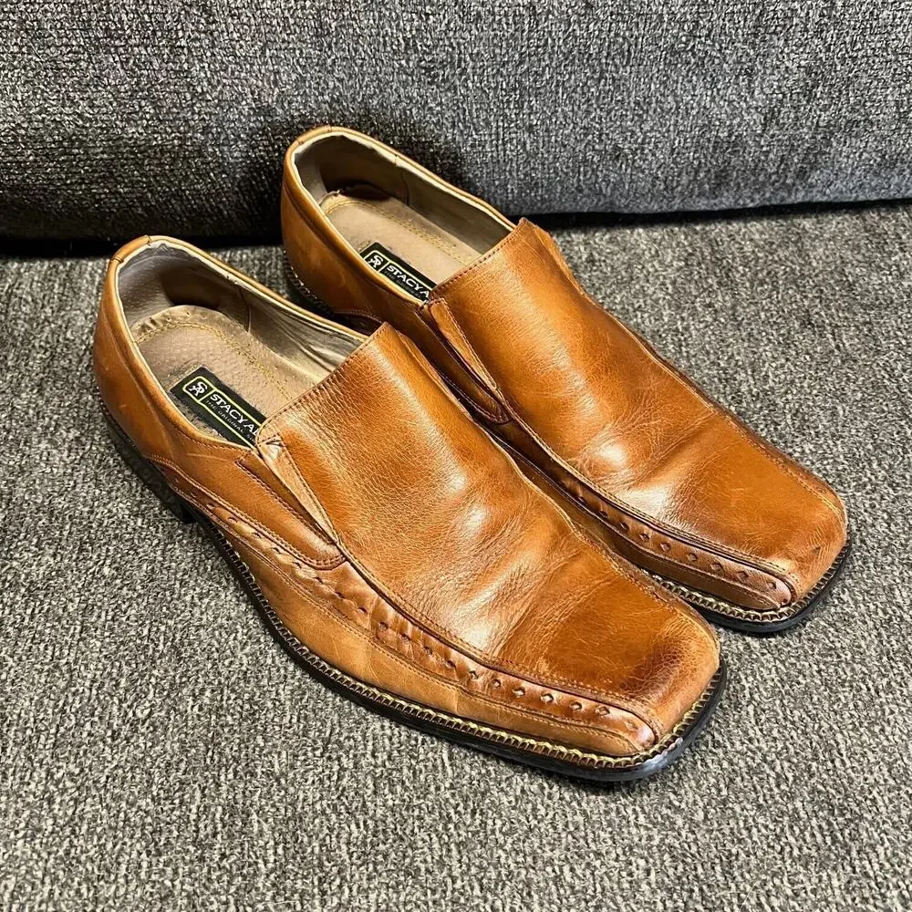 Stacy Adams Men's Dress Shoes Sz 10M Cognac Brown Leather Slip On Loafers Danton